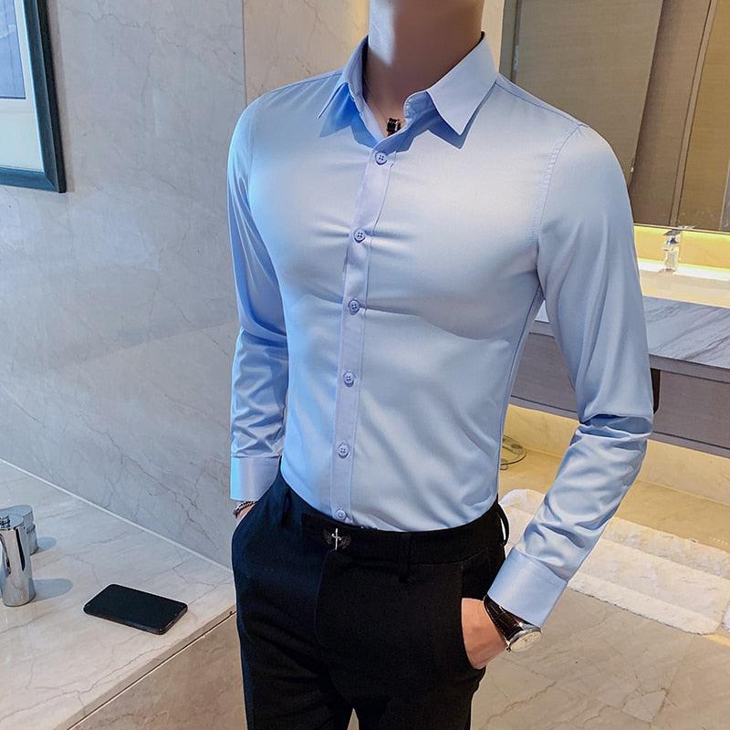 Camisa Social Slim Estilo Britânico de Manga Longa - Menna Store