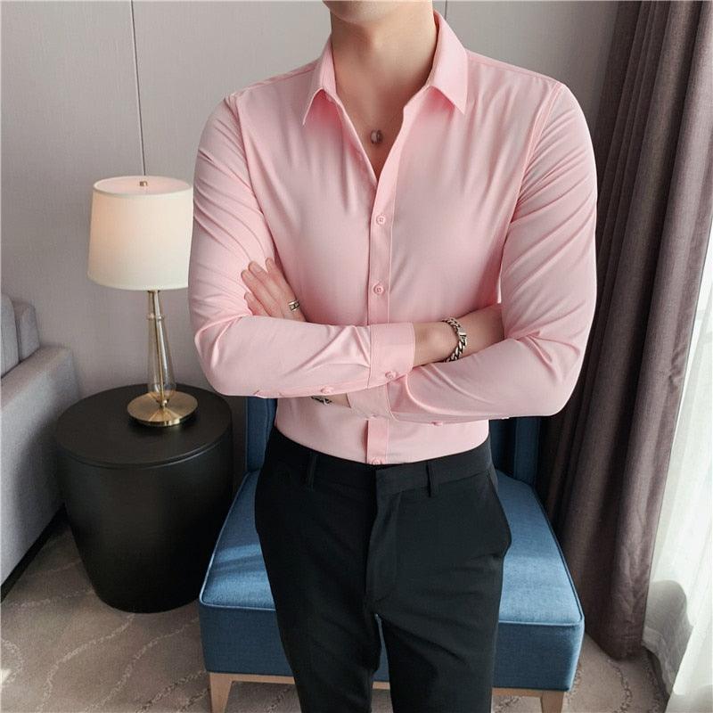 Camisa Social Slim Estilo Britânico de Manga Longa - Menna Store