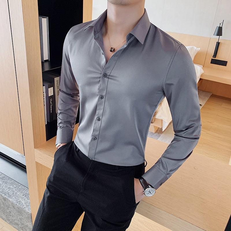 Camisa Social Slim Estilo Britânico de Manga Longa - Menna Store