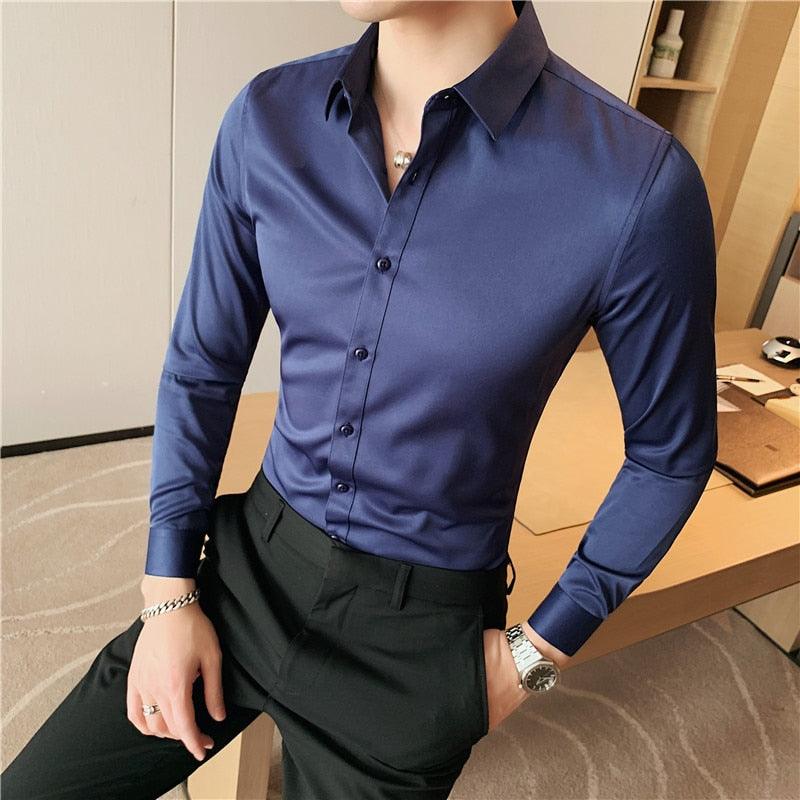 Camisa Social Slim Estilo Britânico de Manga Longa - Menna Store